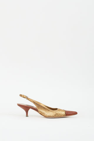 Prada Gold & Brown Sequin Slingback Pump