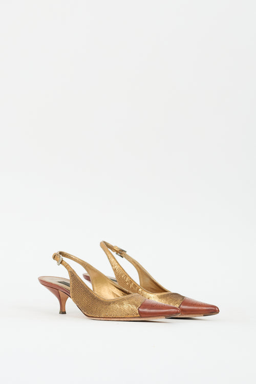 Prada Gold & Brown Sequin Slingback Pump