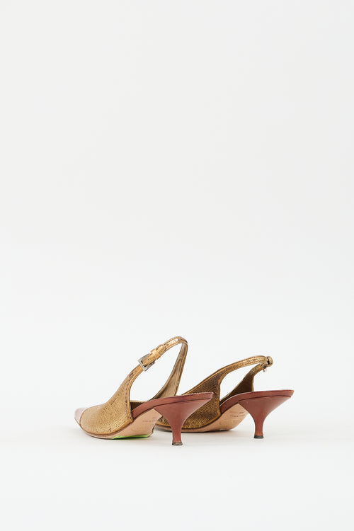 Prada Gold & Brown Sequin Slingback Pump