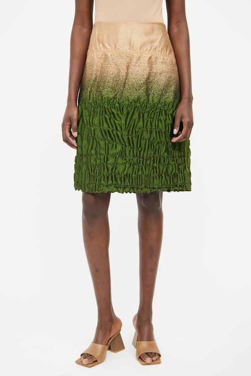 Prada Beige & Green Silk Textured Ombre Skirt