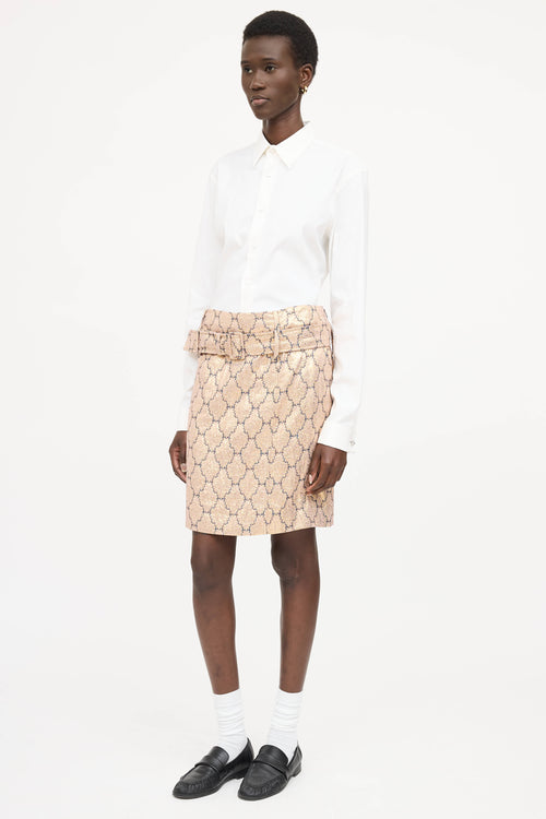 Prada Metallic Brocade Belted Skirt