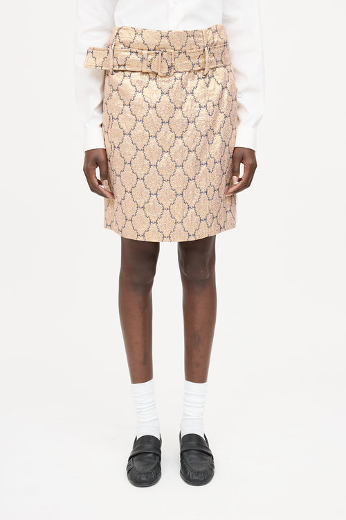 Prada Metallic Brocade Belted Skirt