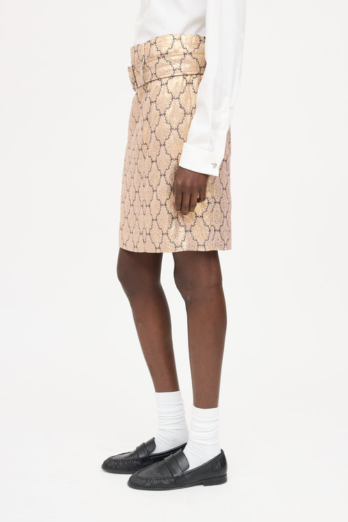 Prada Metallic Brocade Belted Skirt