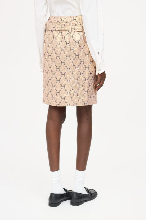 Prada Metallic Brocade Belted Skirt