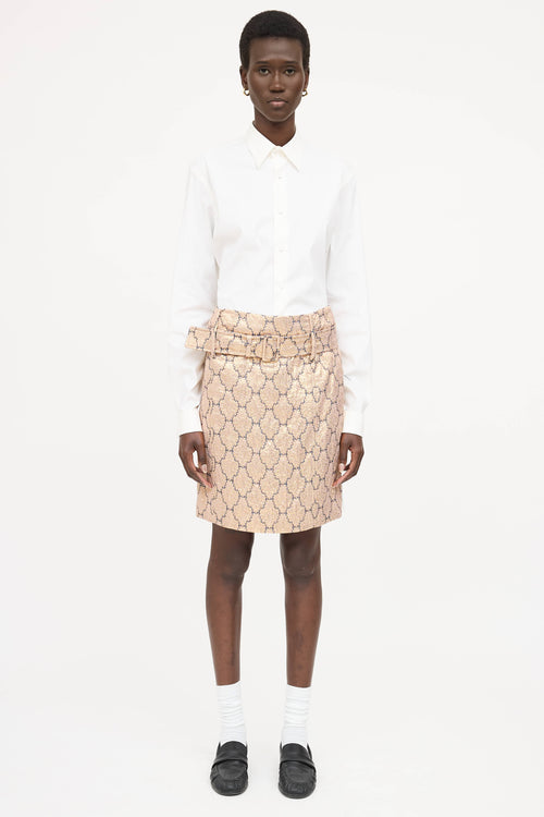 Prada Metallic Brocade Belted Skirt