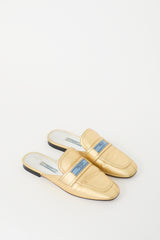 Prada Gold Metallic Leather Logo Etiquette Mule