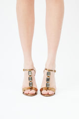  Metallic Gold Leather Gem Embellishment Heel