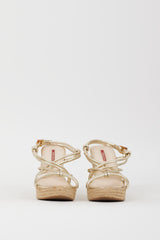 Prada Sport Gold Leather & Espadrille Wedge Sandal