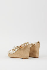 Prada Sport Gold Leather & Espadrille Wedge Sandal