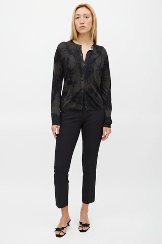 Prada Green & Black Floral Knit Cardigan