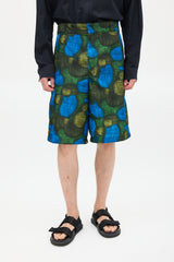 Prada Green & Blue Patterned Nylon Short