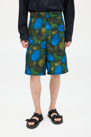 Prada Green & Blue Patterned Nylon Short