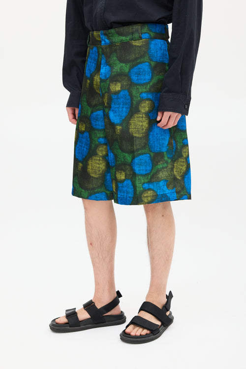 Prada Green & Blue Patterned Nylon Short