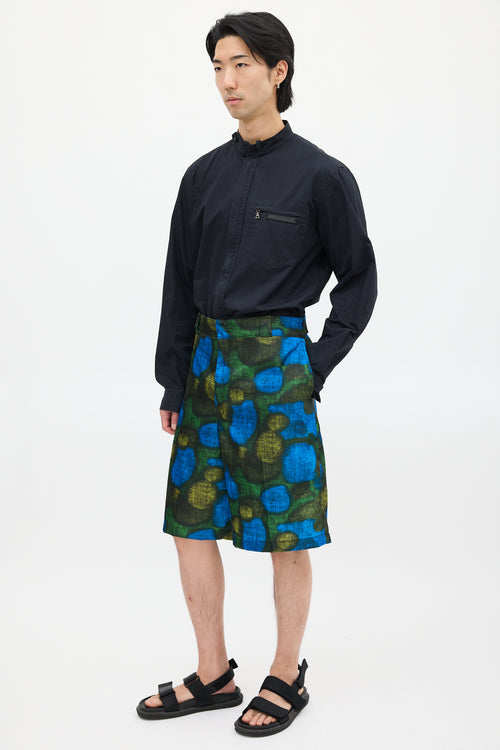Prada Green & Blue Patterned Nylon Short