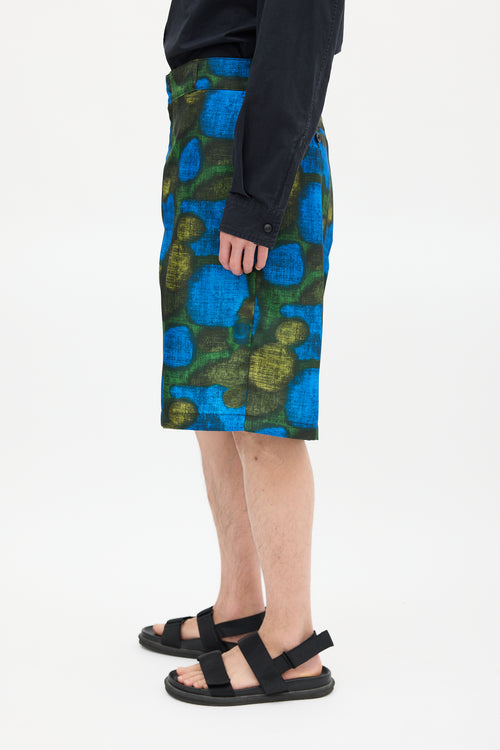 Prada Green & Blue Patterned Nylon Short