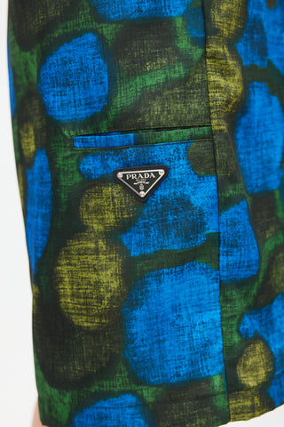 Prada Green & Blue Patterned Nylon Short