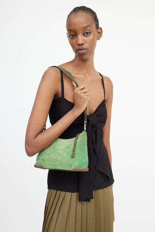 Prada Green & Brown Suede & Leather Shoulder Bag