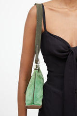 Prada Green & Brown Suede & Leather Shoulder Bag
