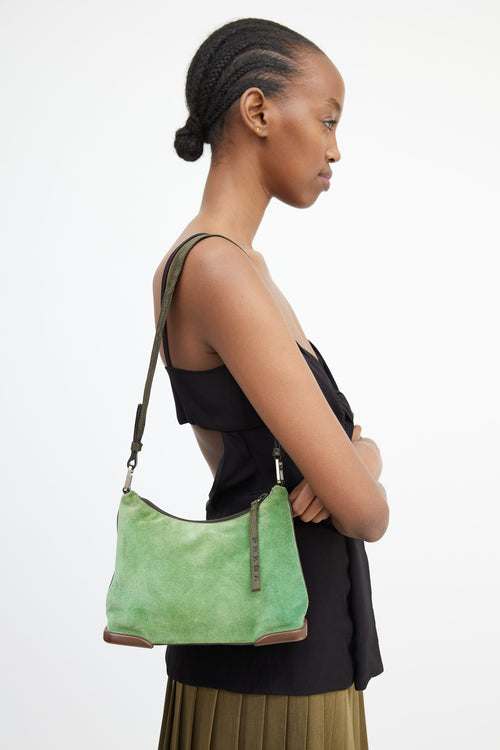 Prada Green & Brown Suede & Leather Shoulder Bag