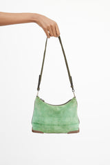 Prada Green & Brown Suede & Leather Shoulder Bag