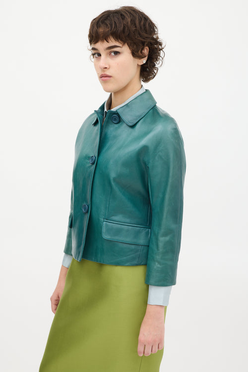 Prada Green Leather Two Pocket Jacket