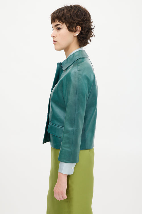 Prada Green Leather Two Pocket Jacket