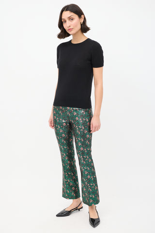 Prada Green & Multicolour Floral Brocade Flared Trouser