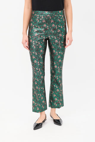 Prada Green & Multicolour Floral Brocade Flared Trouser