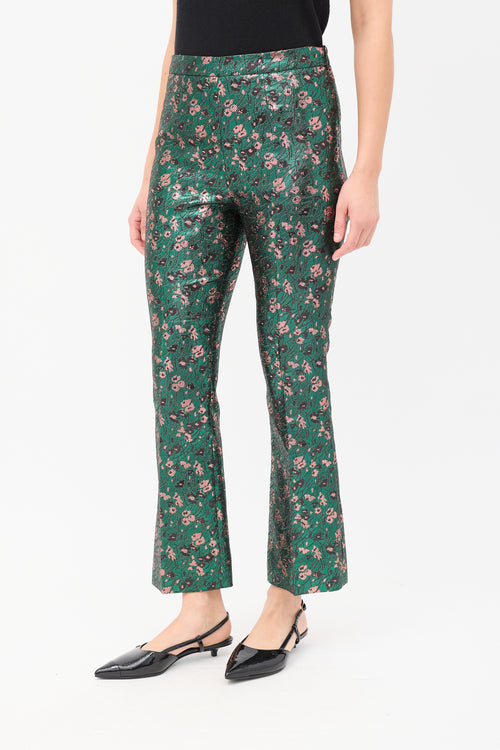 Prada Green & Multicolour Floral Brocade Flared Trouser