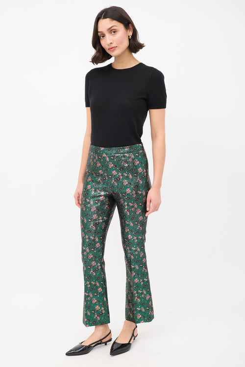 Prada Green & Multicolour Floral Brocade Flared Trouser