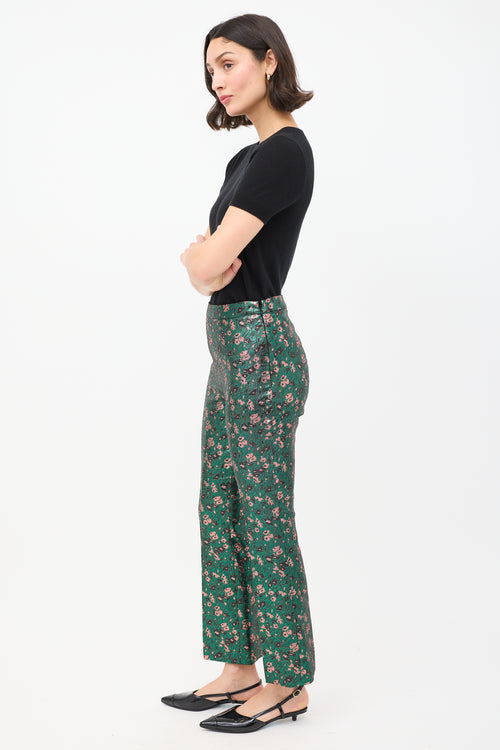 Prada Green & Multicolour Floral Brocade Flared Trouser