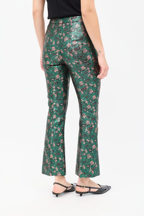 Prada Green & Multicolour Floral Brocade Flared Trouser