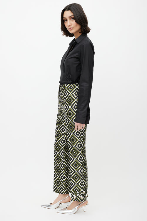 Prada Green & Multicolour Geometric Wool Jewel Trouser