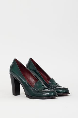 Prada Green Patent Leather Penny Loafer Heel