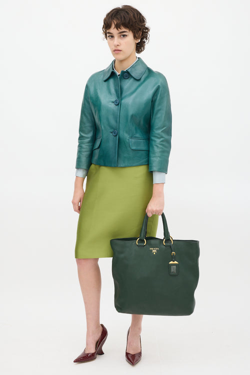 Prada Green Pebbled Leather Tote