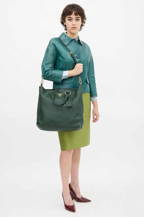 Prada Green Pebbled Leather Tote