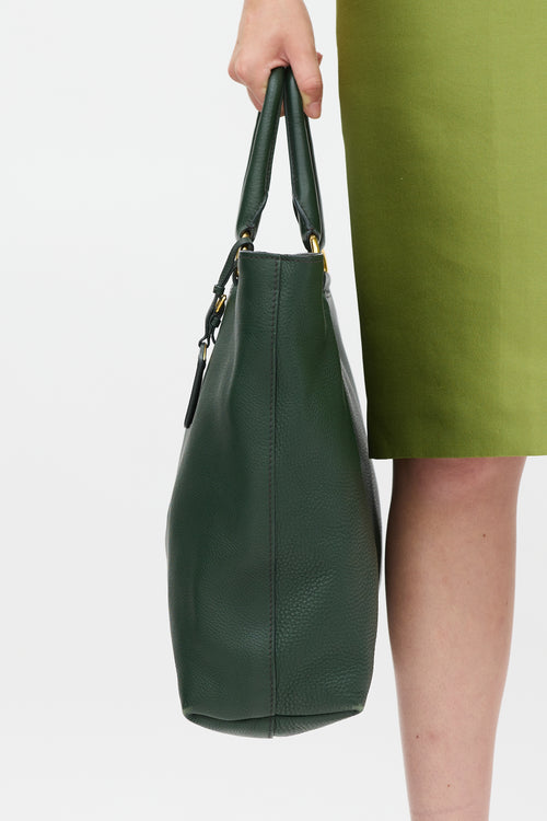 Prada Green Pebbled Leather Tote