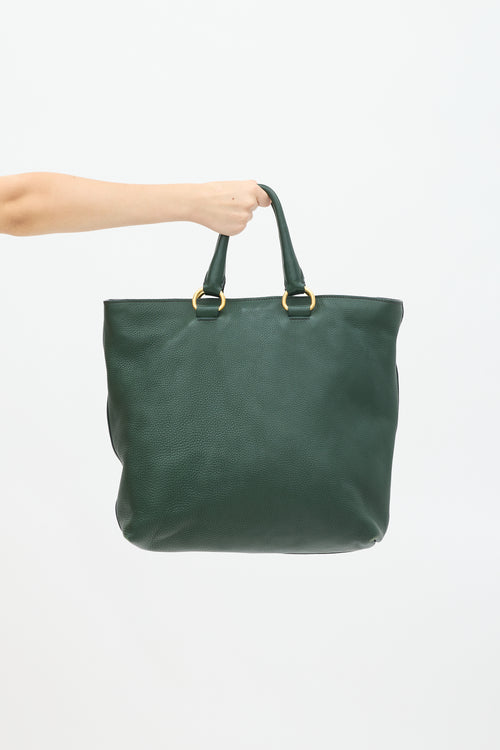 Prada Green Pebbled Leather Tote