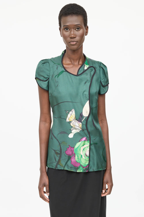 Prada Silk Printed Button Up Top