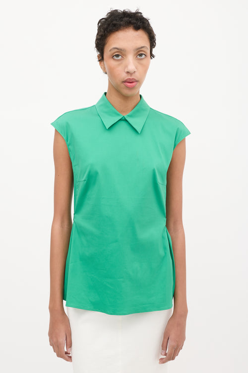 Prada Green Tie Waist Collared Top