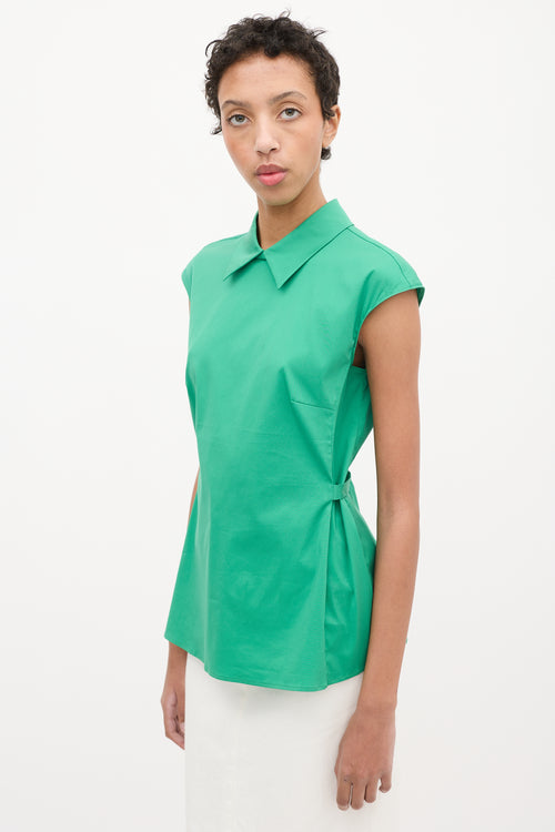 Prada Green Tie Waist Collared Top