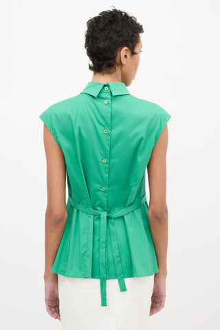 Prada Green Tie Waist Collared Top