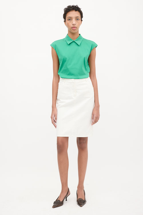 Prada Green Tie Waist Collared Top