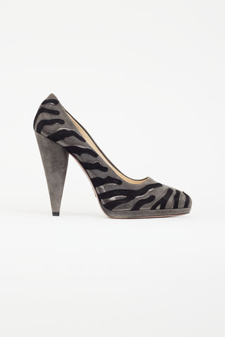 Prada Grey & Black Suede Abstract Pump