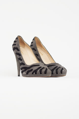 Prada Grey & Black Suede Abstract Pump