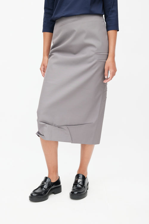Prada SS 2023 Grey Creased Logo Skirt