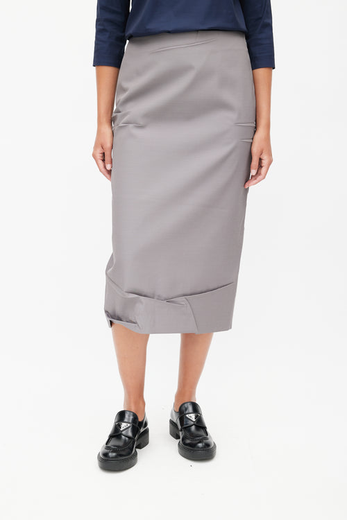 Prada SS 2023 Grey Creased Logo Skirt