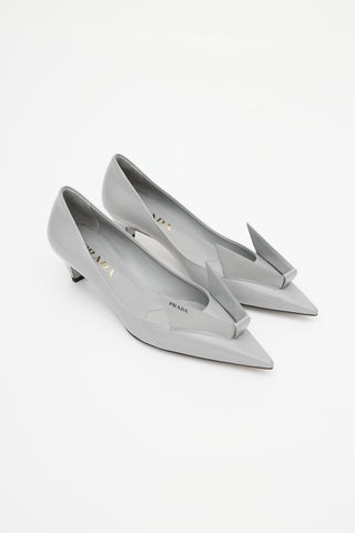 Prada Grey Geometric Leather Heel