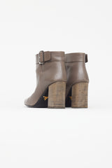 Prada Grey Leather Buckle Ankle Boot
