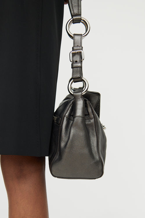 Prada Metal Grey Pushlock Shoulder Bag